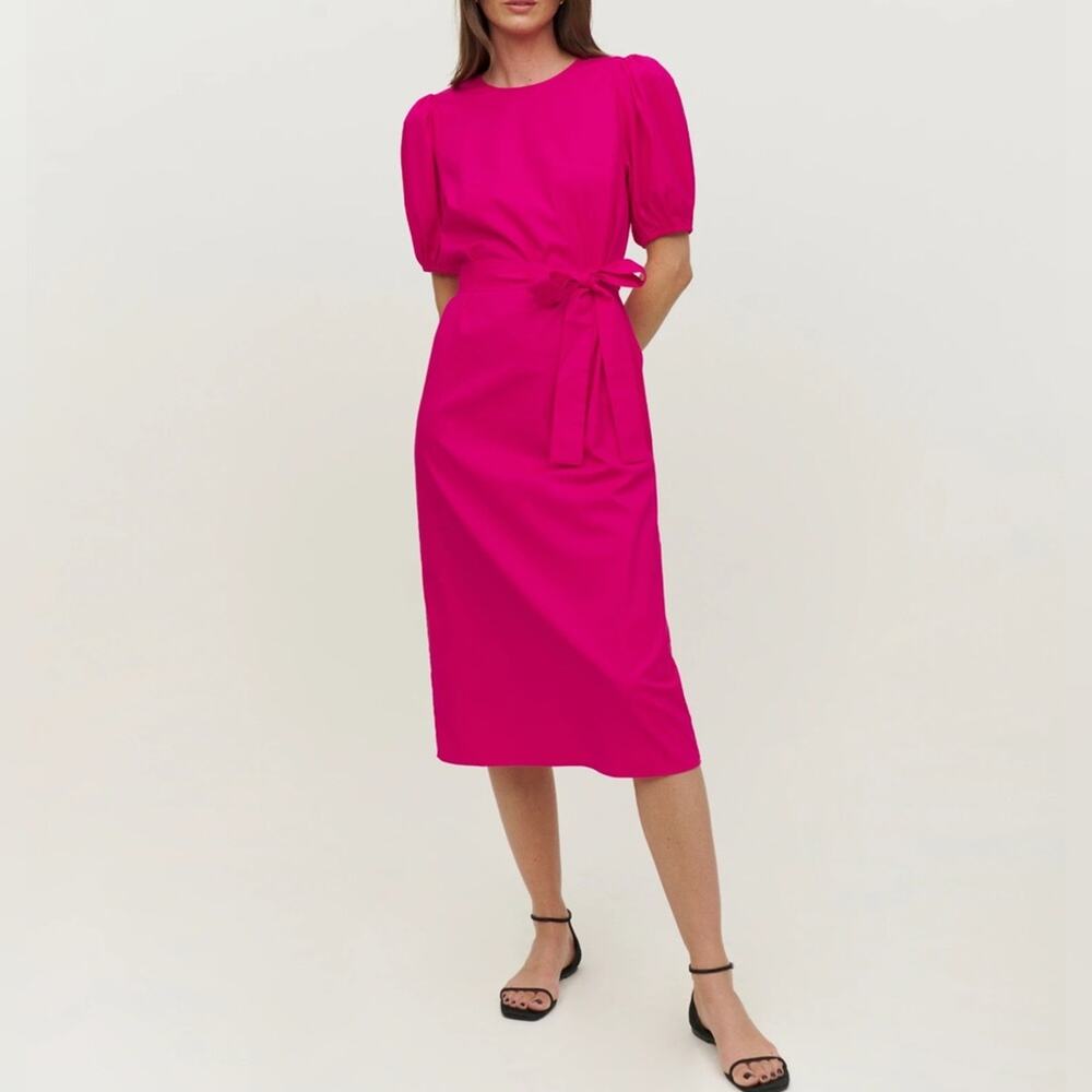 Reformation Rita Dress Midi Puff Sleeves Pink Women’s Sz L